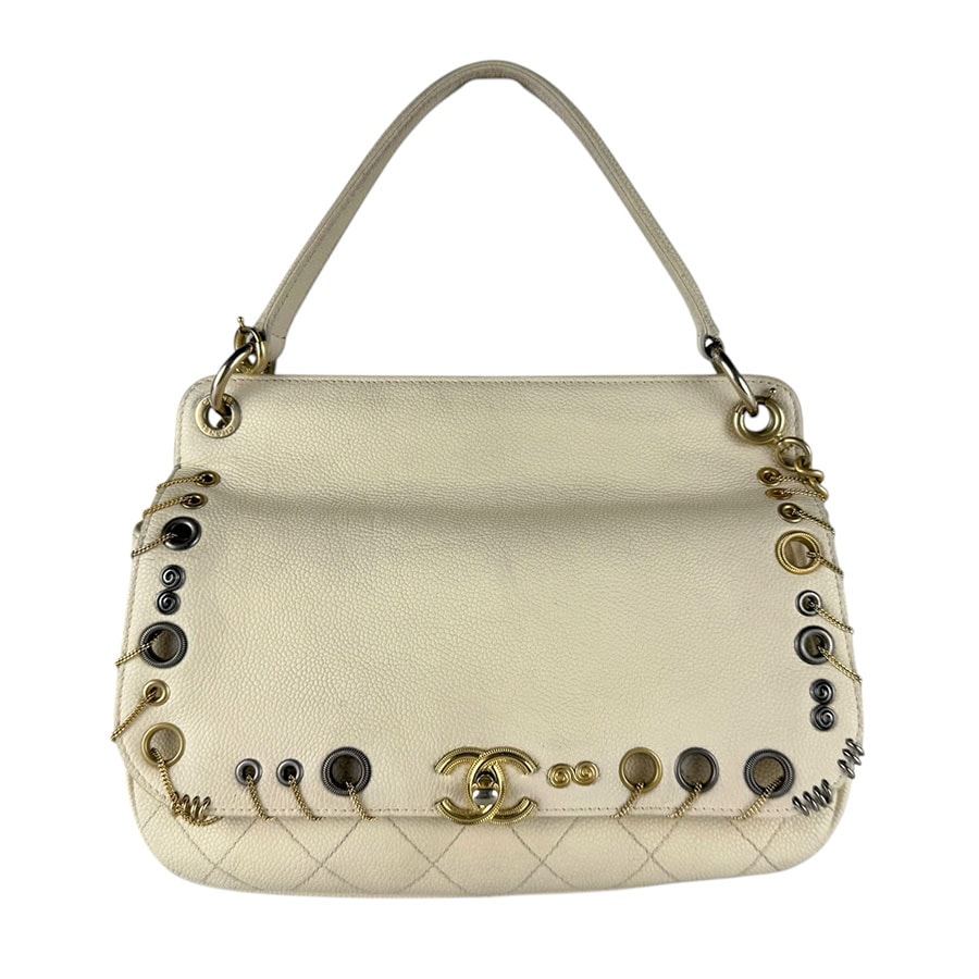 シャネル CHANEL ハンドバッグ ショルダーバッグ キャビアスキンレザー/メタル アイボリー レディース【中古】 z10667
