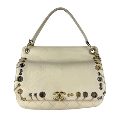 シャネル CHANEL ハンドバッグ ショルダーバッグ キャビアスキンレザー/メタル アイボリー レディース【中古】 z10667