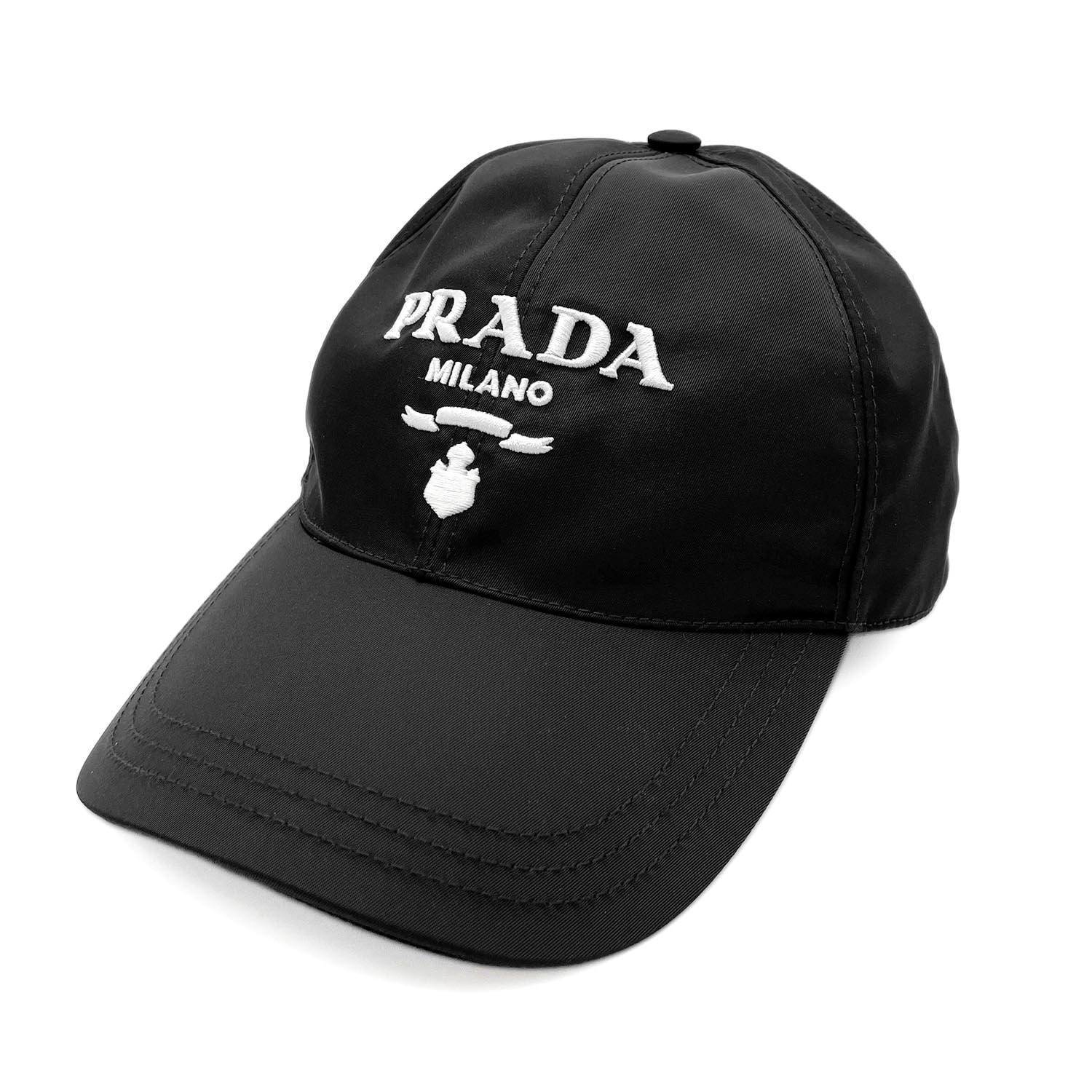 PRADA プラダ RE-NYLON ロゴ刺繍 ベースボール キャップ
 帽子 ハット ICチップ ナイロン M ブラック ユニセックス
 【中古】