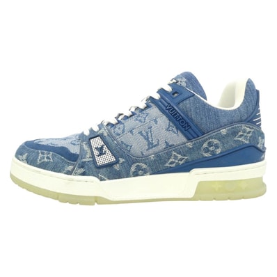 LOUIS VUITTON ルイ・ヴィトン LVトレイナーライン デニム モノグラム ロゴ ローカット スニーカー ブルー系 ホワイト系 6.5【中古】