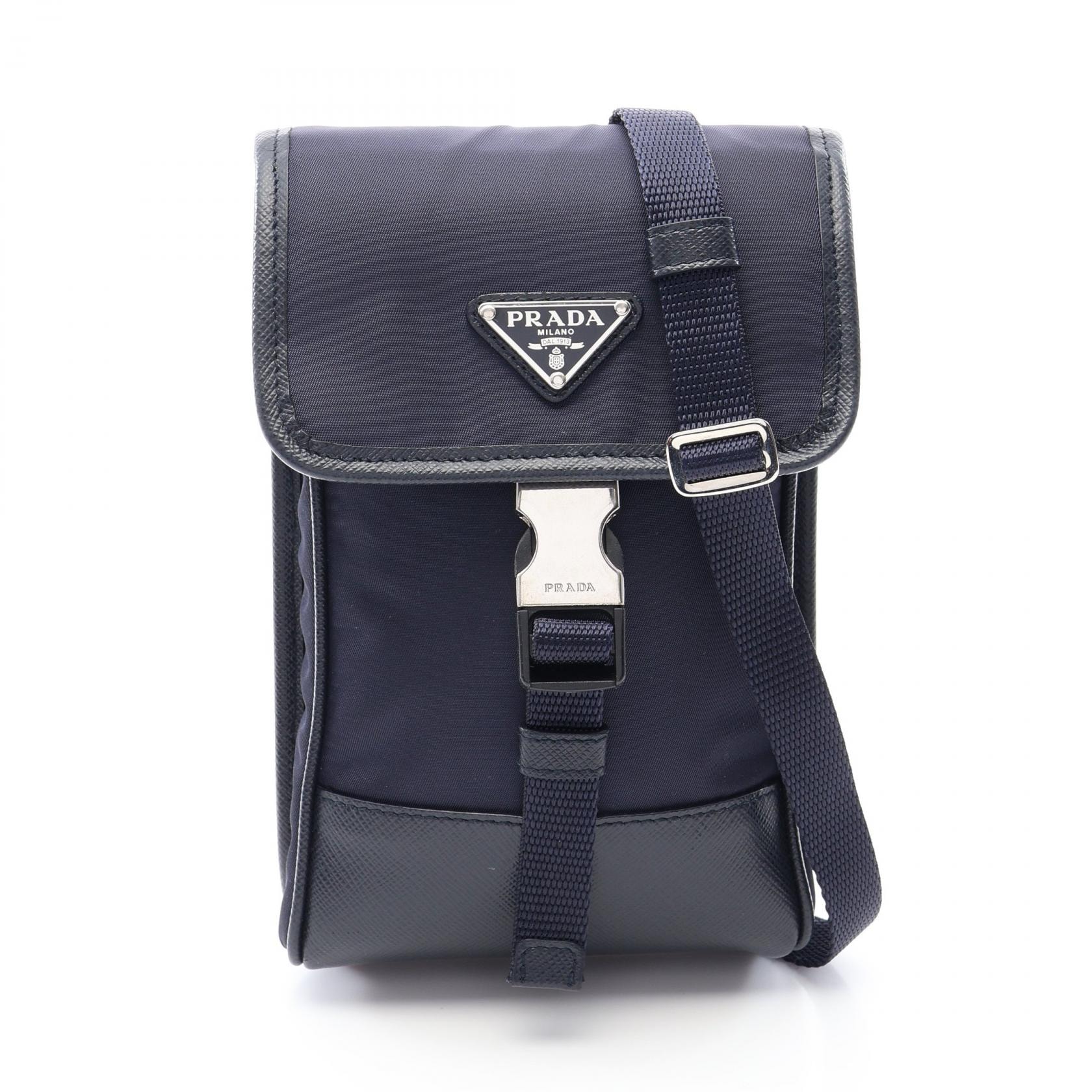 プラダ PRADA TESSUTO+SAFFIAN ショルダーバッグ バッグ ナイロン サフィアーノレザー レディース ネイビー系 / ブラック系 2ZH109 【中古】