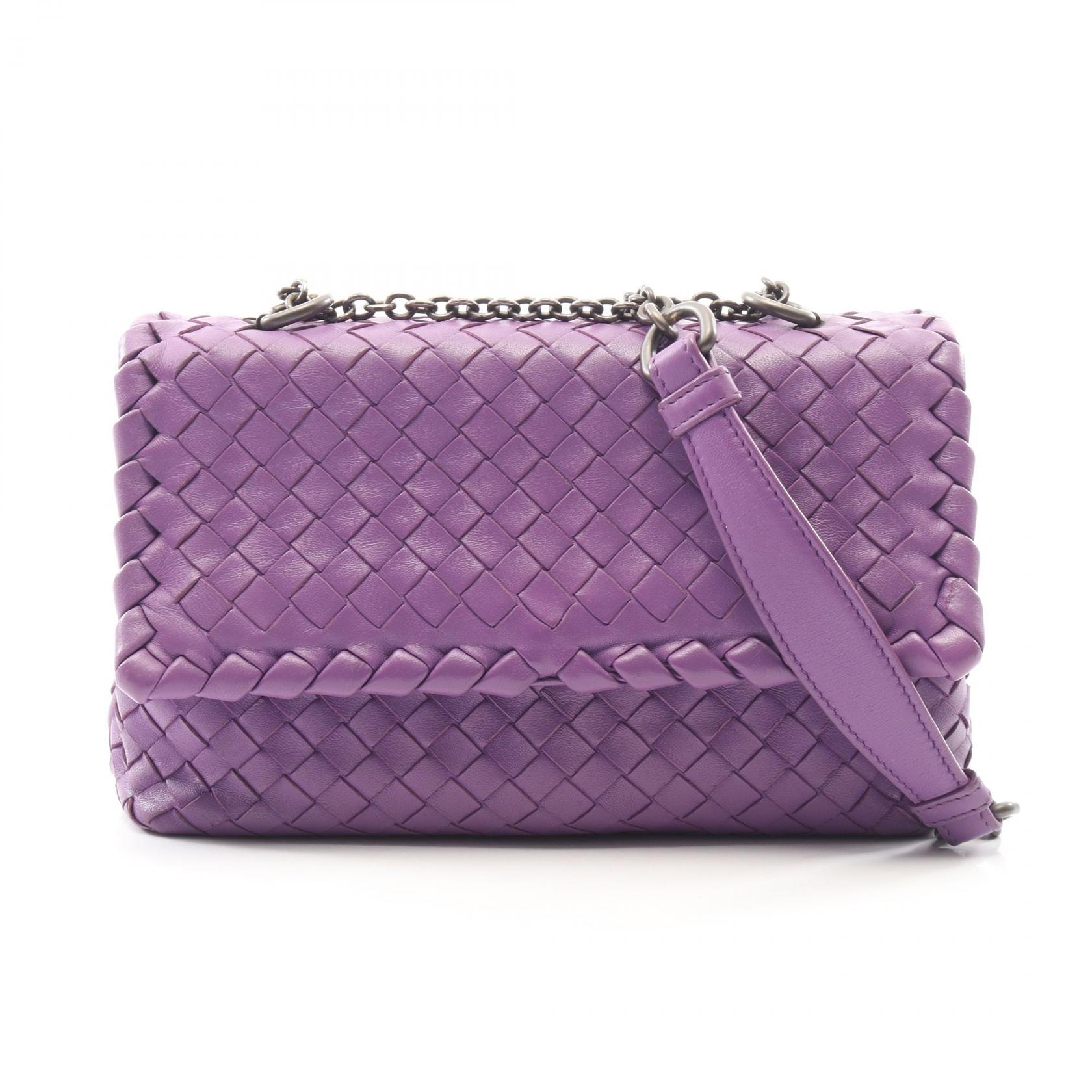 ボッテガヴェネタ BOTTEGA VENETA オリンピア イントレチャート ショルダーバッグ バッグ レザー レディース パープル系 【中古】