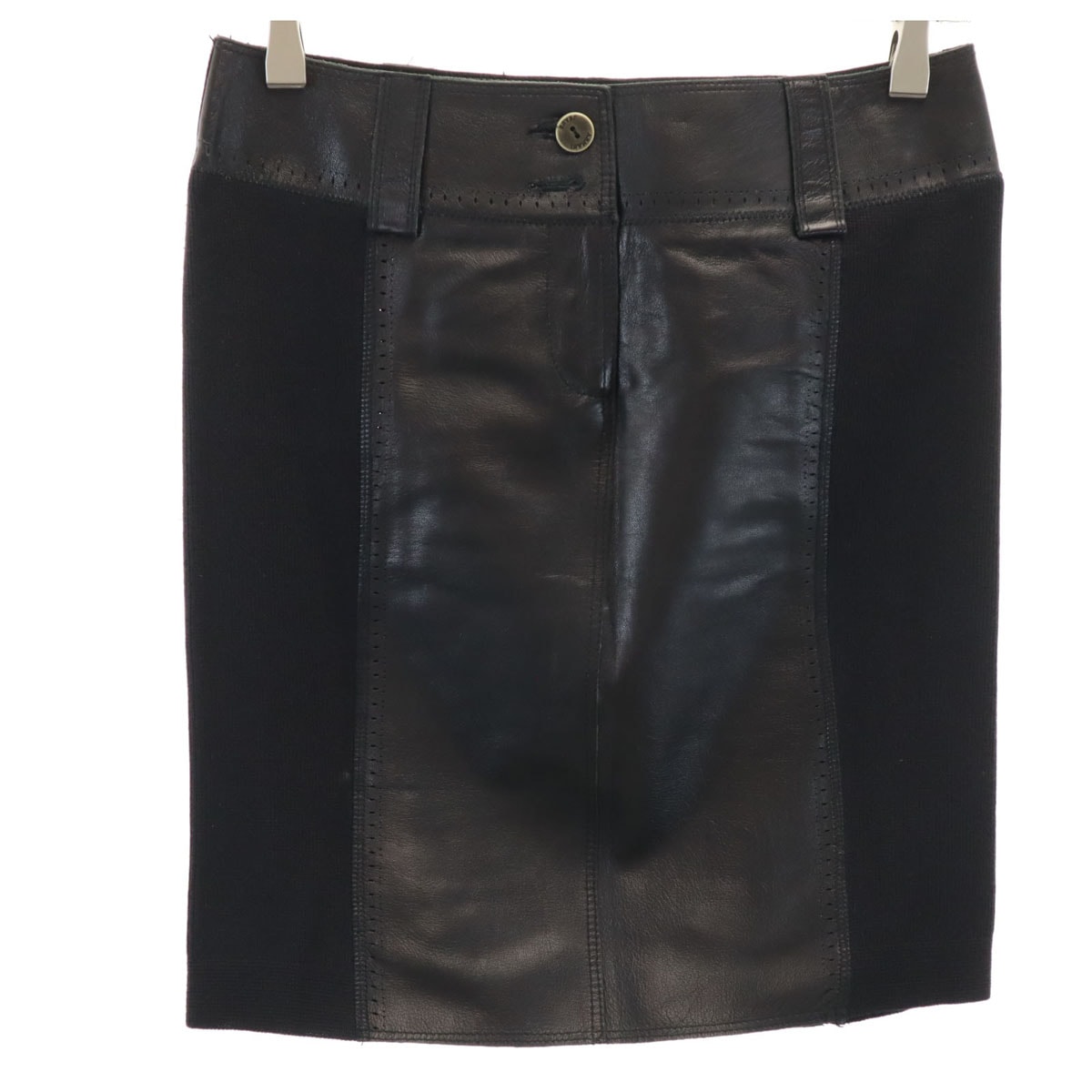 ARMANI JEANS アルマーニジーンズ イタリア製 ミニ丈 ニット切替 レザー スカート 4 ブラウン