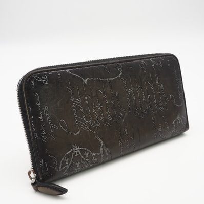 美品 Berluti ベルルッティ カリグラフィ ラウンドジップウォレット - 長財布 グレー カーフレザー メンズ