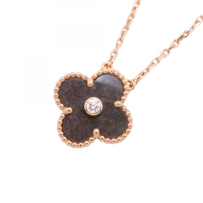 ★SALE【6jdb0408-37】ヴァンクリーフ&アーペル ネックレス ヴィンテージ アルハンブラ 2023年クリスマス限定 1PD K18PG ピンクゴールド ダイヤモンド オブシディアン グレー【中古】レディース