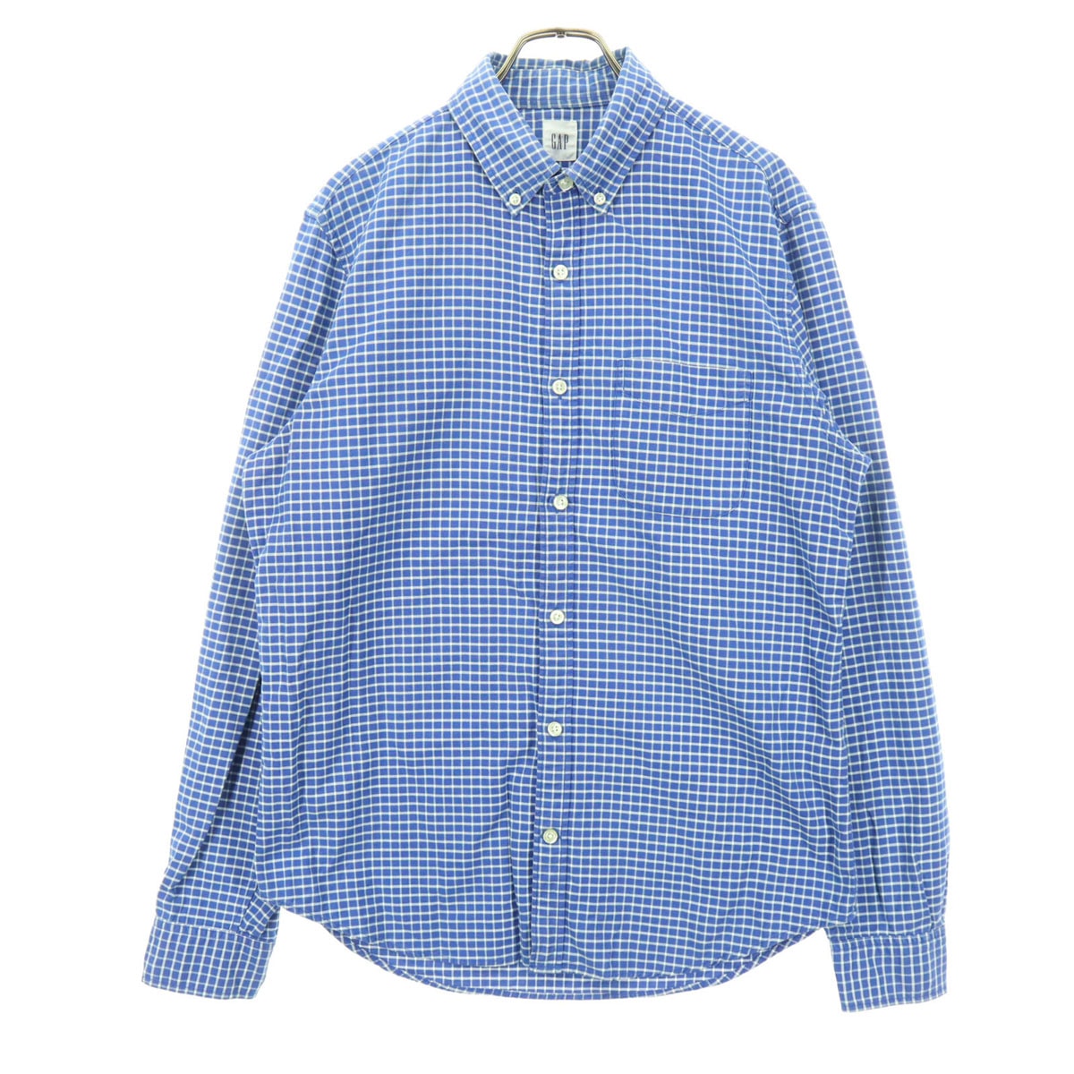美品 GAP ギャップ チェック柄 長袖 ボタンダウンシャツ M ブルー