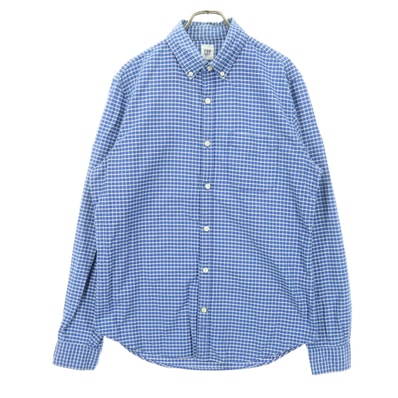 美品 GAP ギャップ チェック柄 長袖 ボタンダウンシャツ M ブルー