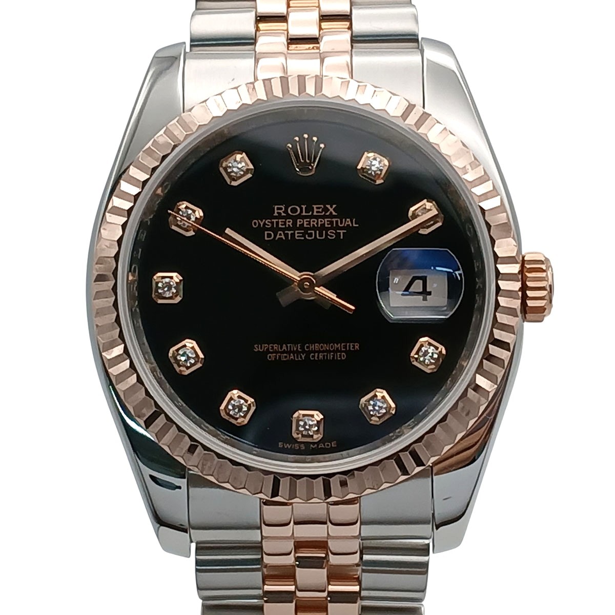 ROLEX ロレックス デイトジャスト Black 10P 36mm PG/SS 腕時計 116231G ステンレススチール K18ピンクゴールド ブラック シルバー ピンクゴールド メンズ【中古】