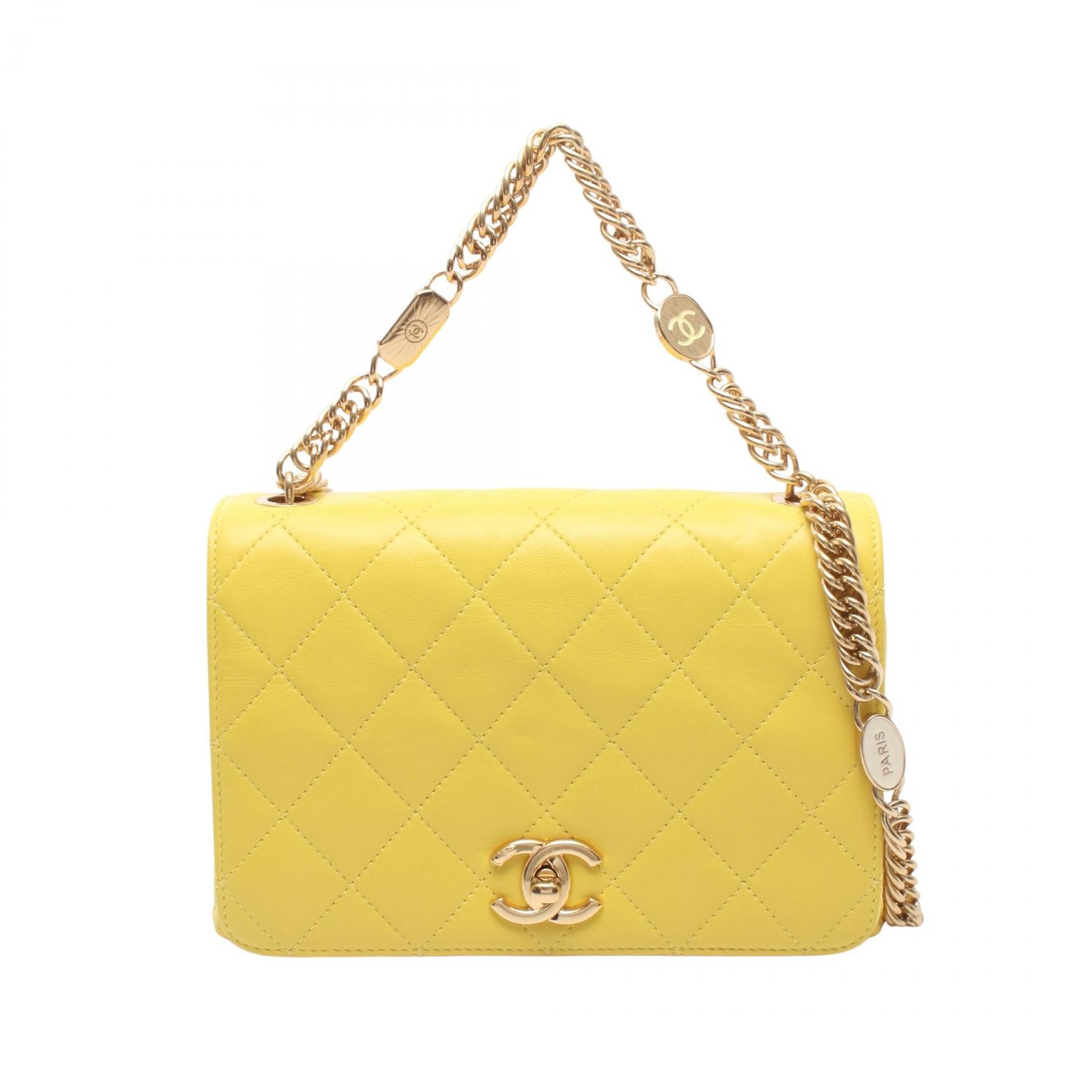 シャネル CHANEL マトラッセ フルフラップ スモール ショルダーバッグ バッグ ラムスキン(羊革) レディース イエロー系 【中古】