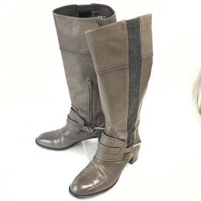 REGAL★本革/ロングブーツ【24.0/カーキ/KHAKI】ヒール高め/オールレザー◆WB75-6