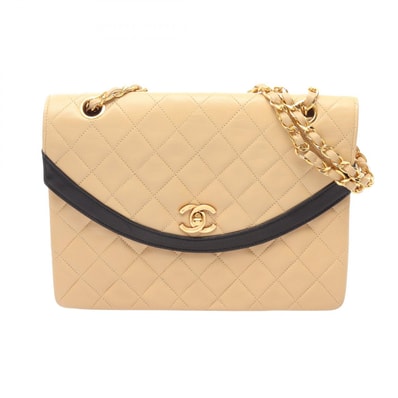 シャネル CHANEL マトラッセ シングルフラップ ショルダーバッグ バッグ ラムスキン(羊革) レディース ベージュ系 / ブラック系 【中古】