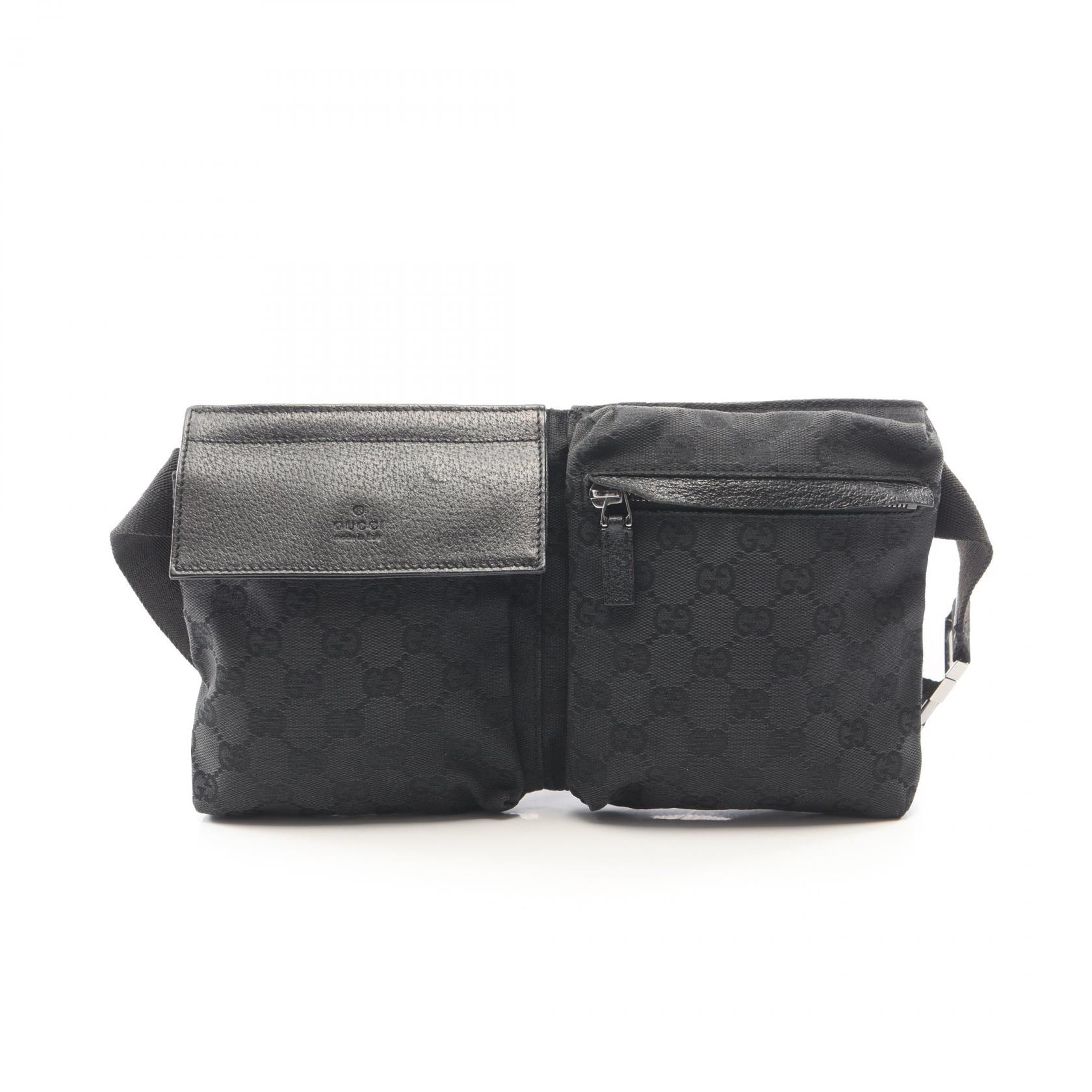 グッチ GUCCI GGキャンバス ウエストバッグ ボディバッグ バッグ キャンバス レザー メンズ レディース ブラック系 28566 【中古】