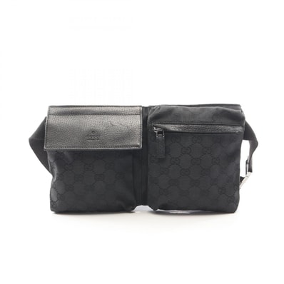 グッチ GUCCI GGキャンバス ウエストバッグ ボディバッグ バッグ キャンバス レザー メンズ レディース ブラック系 28566 【中古】