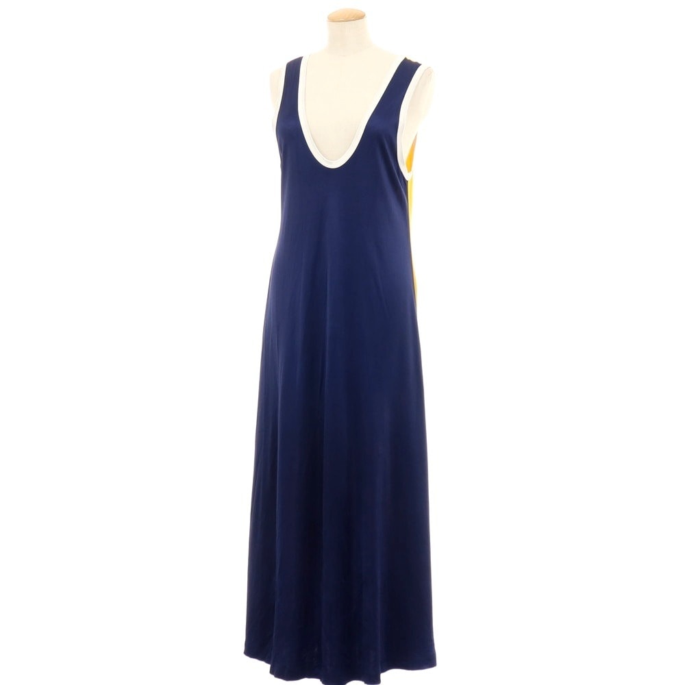 【中古】マルニ MARNI アセテート ジャージー ノースリーブ ワンピース ネイビーxイエロー【サイズ38】【レディース】