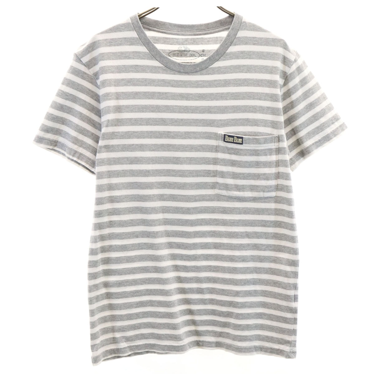 FRUIT OF THE LOOM フルーツオブザルーム BLUE BLUE ブルーブルー別注 ボーダー柄 半袖 Tシャツ S グレー ポケT