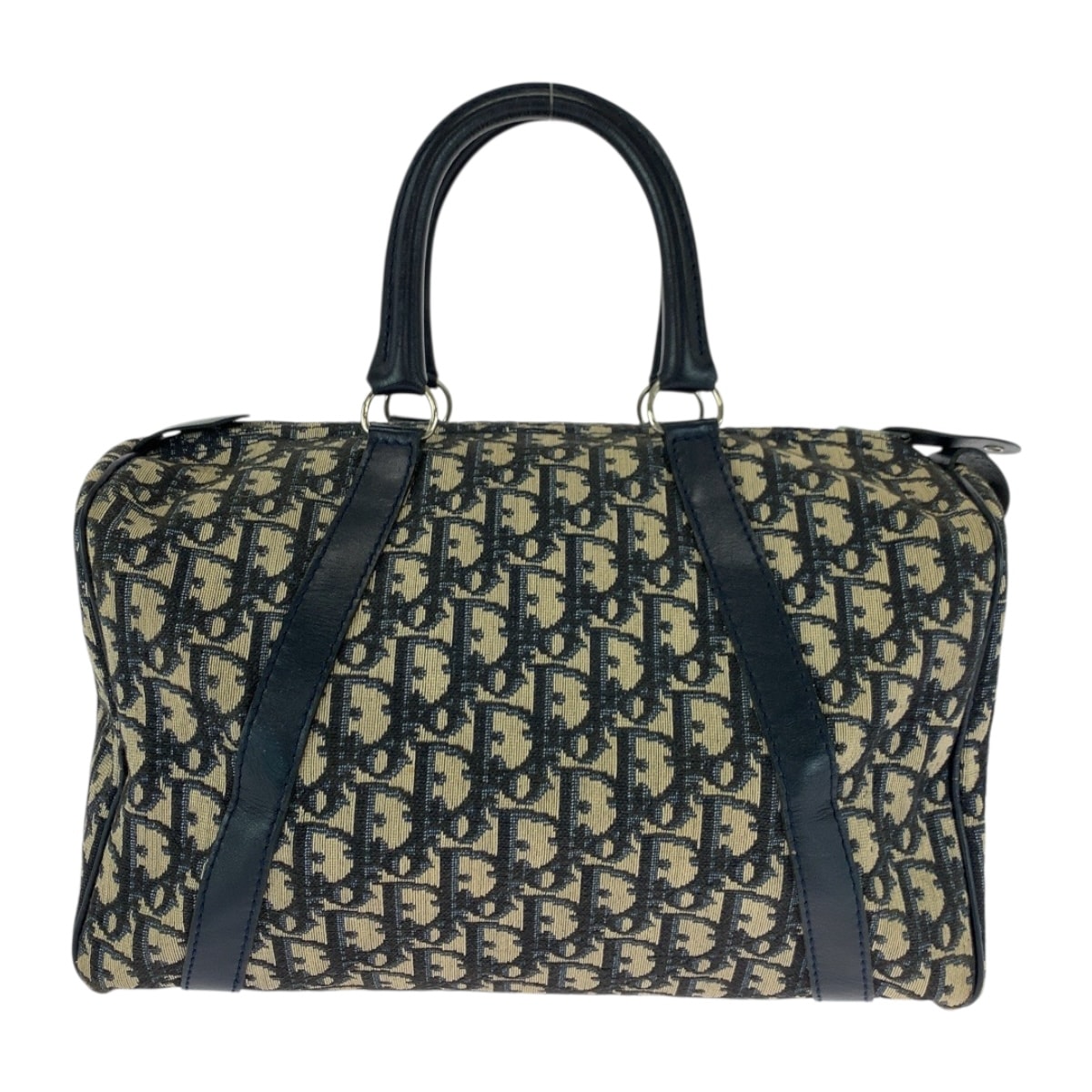美品 Dior ディオール ヴィンテージ トロッター ネイビー アイボリー シルバー金具 キャンバス ハンドバッグ ミニボストンバッグ 505386 【中古】
