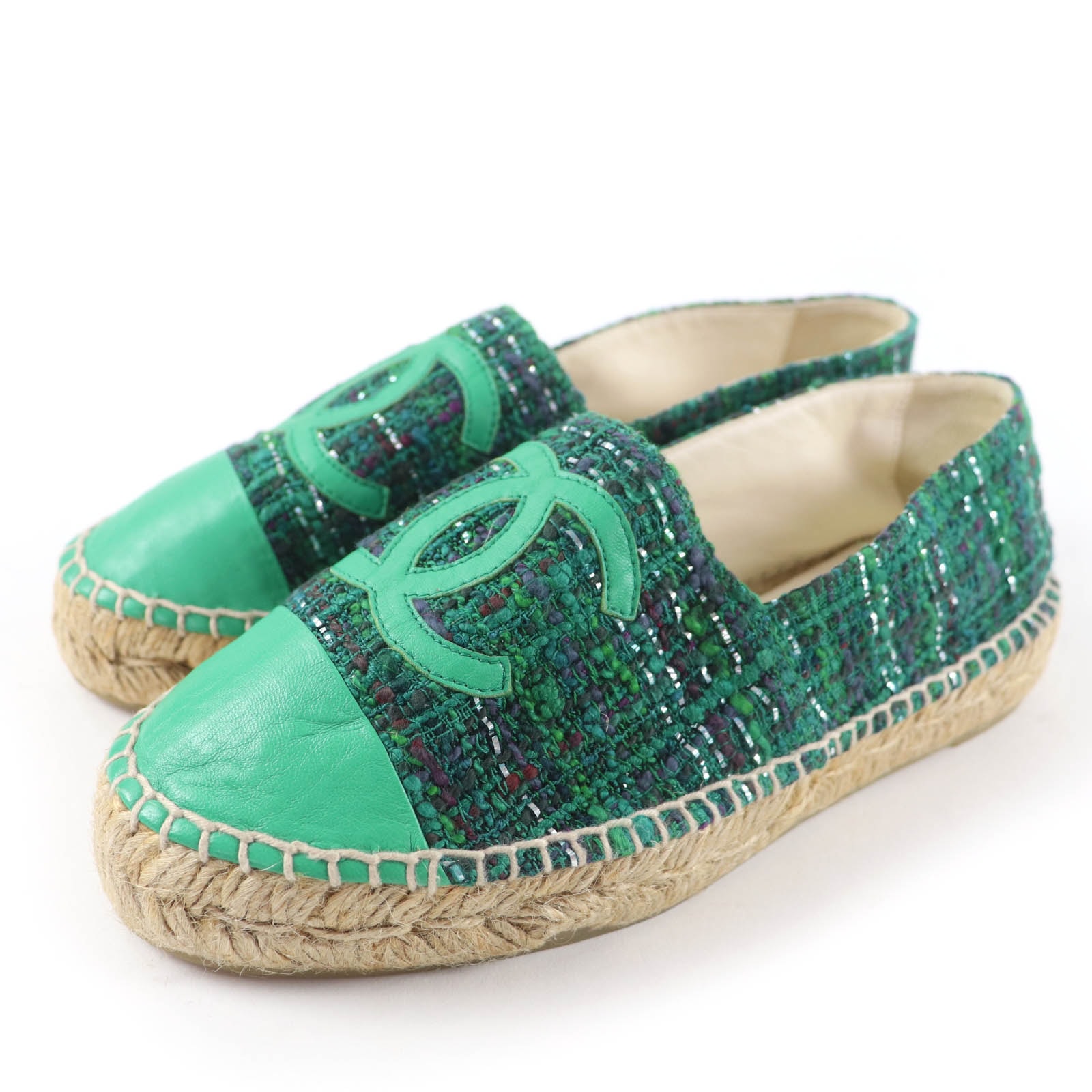 極美品 シャネル レザーシューズ グリーン レディース 35 G29762