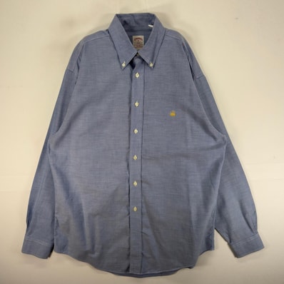 古着 ブルックスブラザーズ Brooks Brothers 長袖シャツ ボタンダウン ワンポイント M ブルー系 無地 メンズ