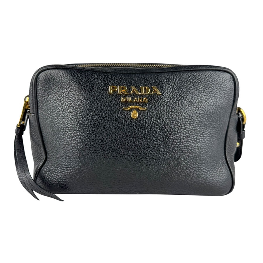 プラダ PRADA 斜め掛けショルダーバッグ レザー ブラック ゴールド レディース【中古】 z9205