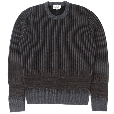 未使用品 エルメス ストライプ柄 長袖 ニット セーター グレー メンズ M