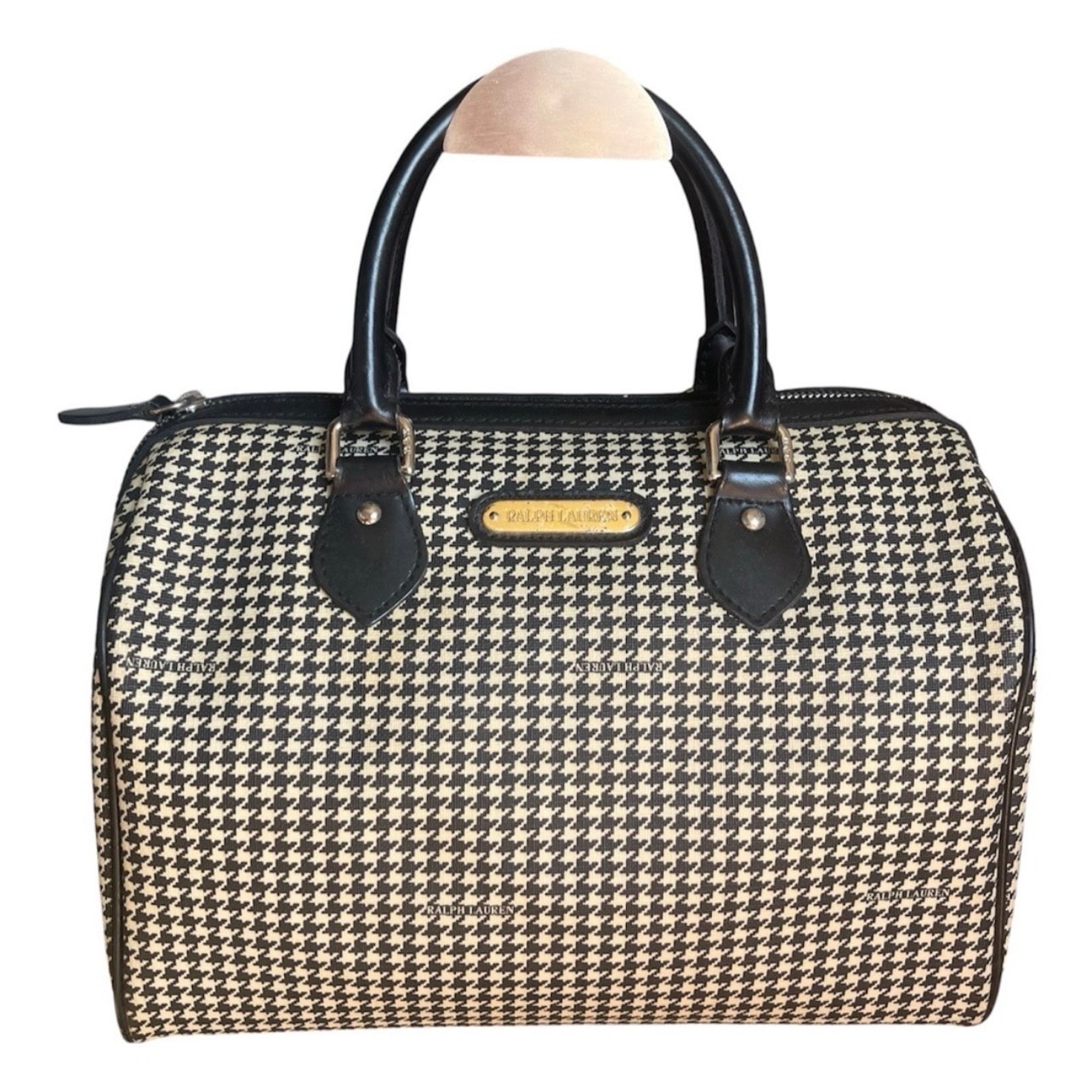 【美品】ポロラルフローレン ボストンバッグ 千鳥格子 2way PVC レザー