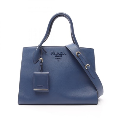 プラダ PRADA SAFFIANO CUIR C モノクローム 2WAY ハンドバッグ バッグ サフィアーノレザー レディース ブルー系 1BA155 【中古】
