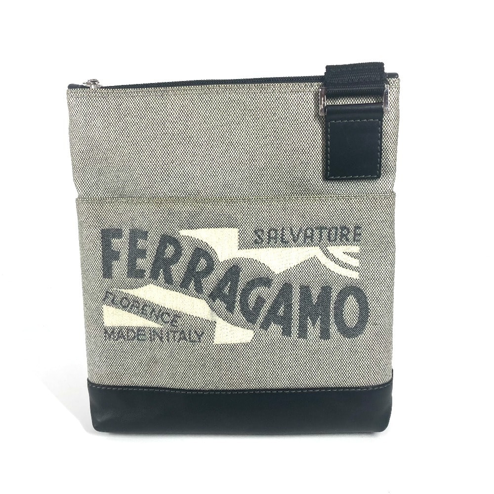 サルヴァトーレフェラガモ Salvatore Ferragamo ロゴ ポシェット カバン 斜め掛け ショルダーバッグ コーティングキャンバス グレー