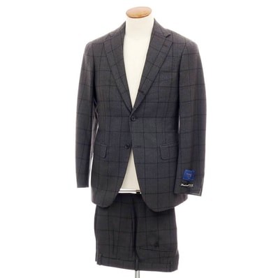 【中古】【未使用】ビームスエフ BEAMS F ウール チェック 3つボタンスーツ ダークグレーxブラック【サイズ46】【メンズ】