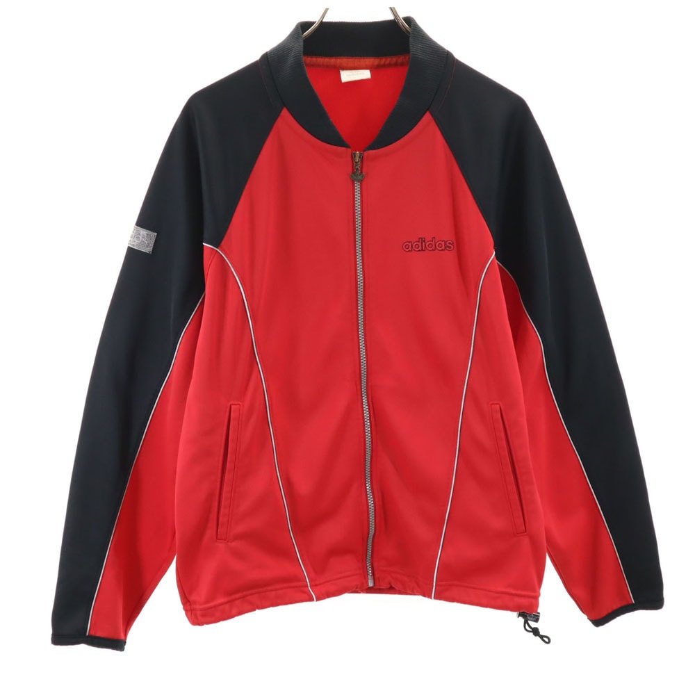 adidas アディダス 80s デサント製 ヴィンテージ ジップジャケット M-L レッド×ブラック ブルゾン 裏フリース ジャージ
