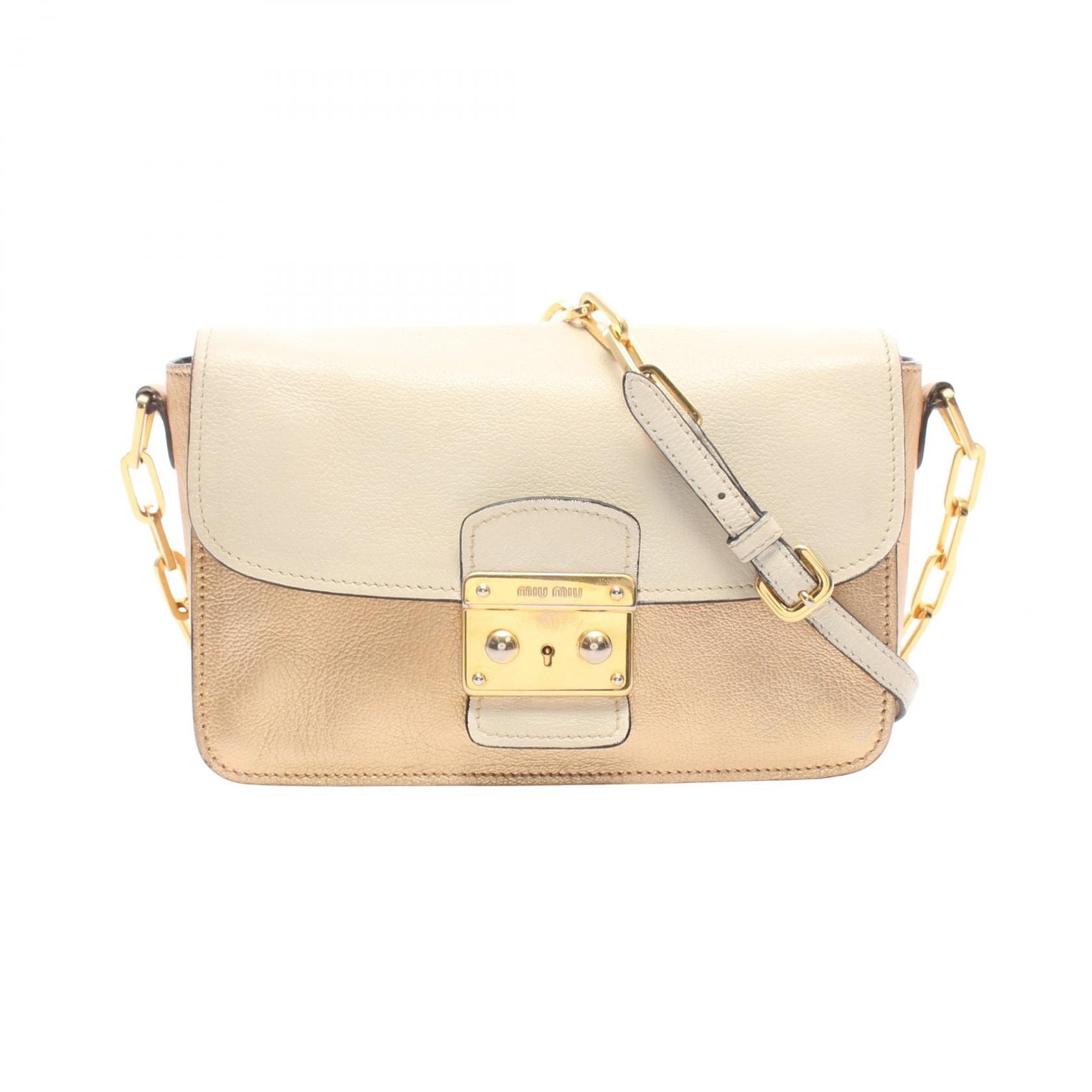 ミュウ ミュウ Miu Miu ショルダーバッグ バッグ レザー レディース アイボリー系 / ゴールド系 【中古】