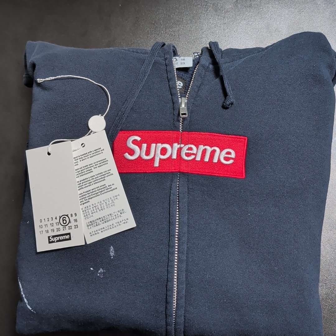 Supreme x MM6 Maison Margiela Box Logo Zip Up Hooded Sweatshirt "Navy"