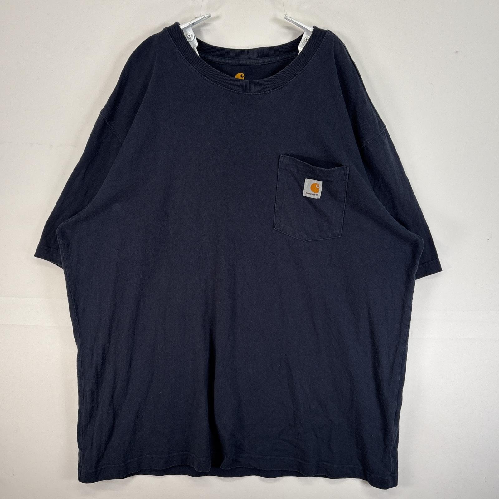 古着 カーハート Carhartt 半袖Tシャツ ワンポイント ロゴ 胸ポケ 大きいサイズ 肉厚 XL ネイビー 無地 メンズ