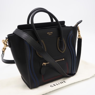 極美品 CELINE セリーヌ ラゲージ ナノショッパー ハンドバッグ 17792 3ADG 2wayハンドバッグ ブラック マルチカラー カーフレザー レディース