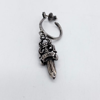 Chrome Hearts # 5 Dagger Charm On Hoop Earrings "Silver"
