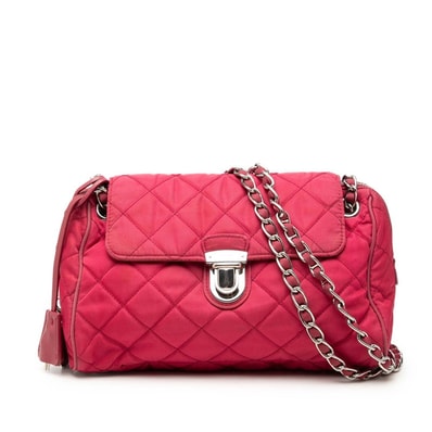 プラダ チェーン ショルダーバッグ レッド系 ナイロン レディース PRADA 【中古】