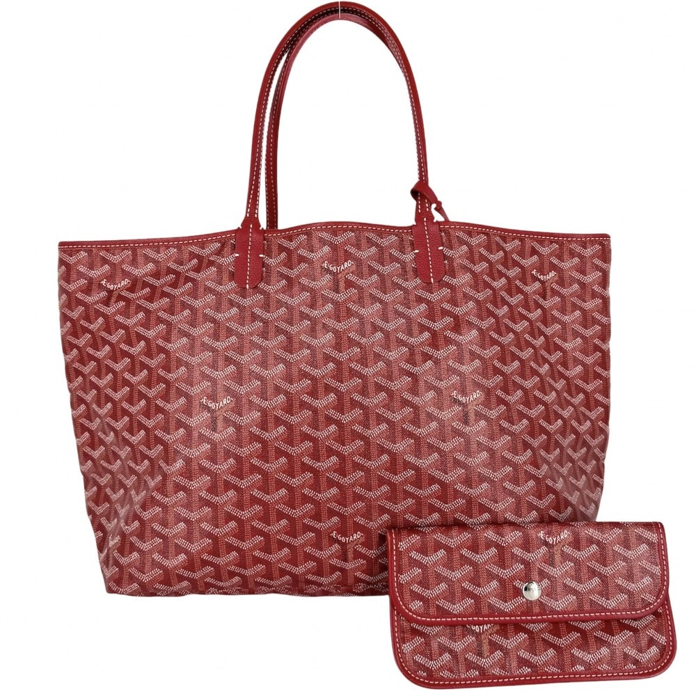 GOYARD ゴヤール トートバッグ サンルイPM ハンドバッグ ポーチ付き 肩掛け コーティングキャンバス  レザー   レッド 赤 シルバー金具 レディース【中古品】