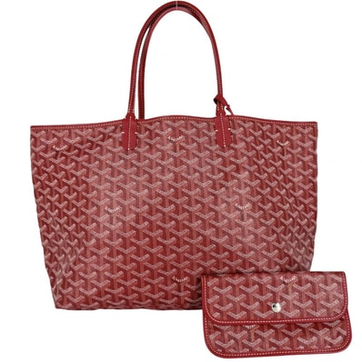 GOYARD ゴヤール トートバッグ サンルイPM ハンドバッグ ポーチ付き 肩掛け コーティングキャンバス レザー レッド 赤 シルバー金具 レディース【中古品】