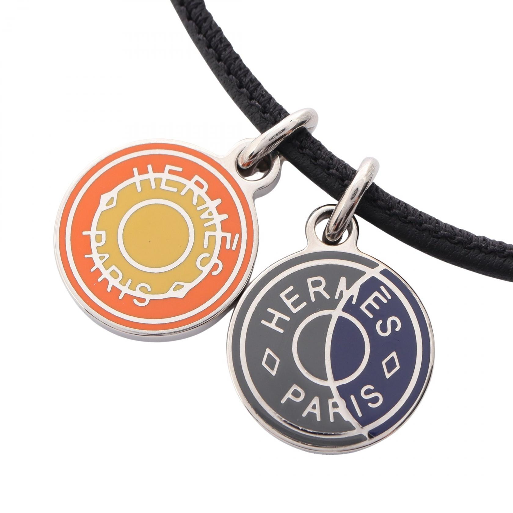 エルメス HERMES エクリプス ネックレス ジュエリー ステンレススチール レザー レディース ブラック系 / シルバー系 【中古】