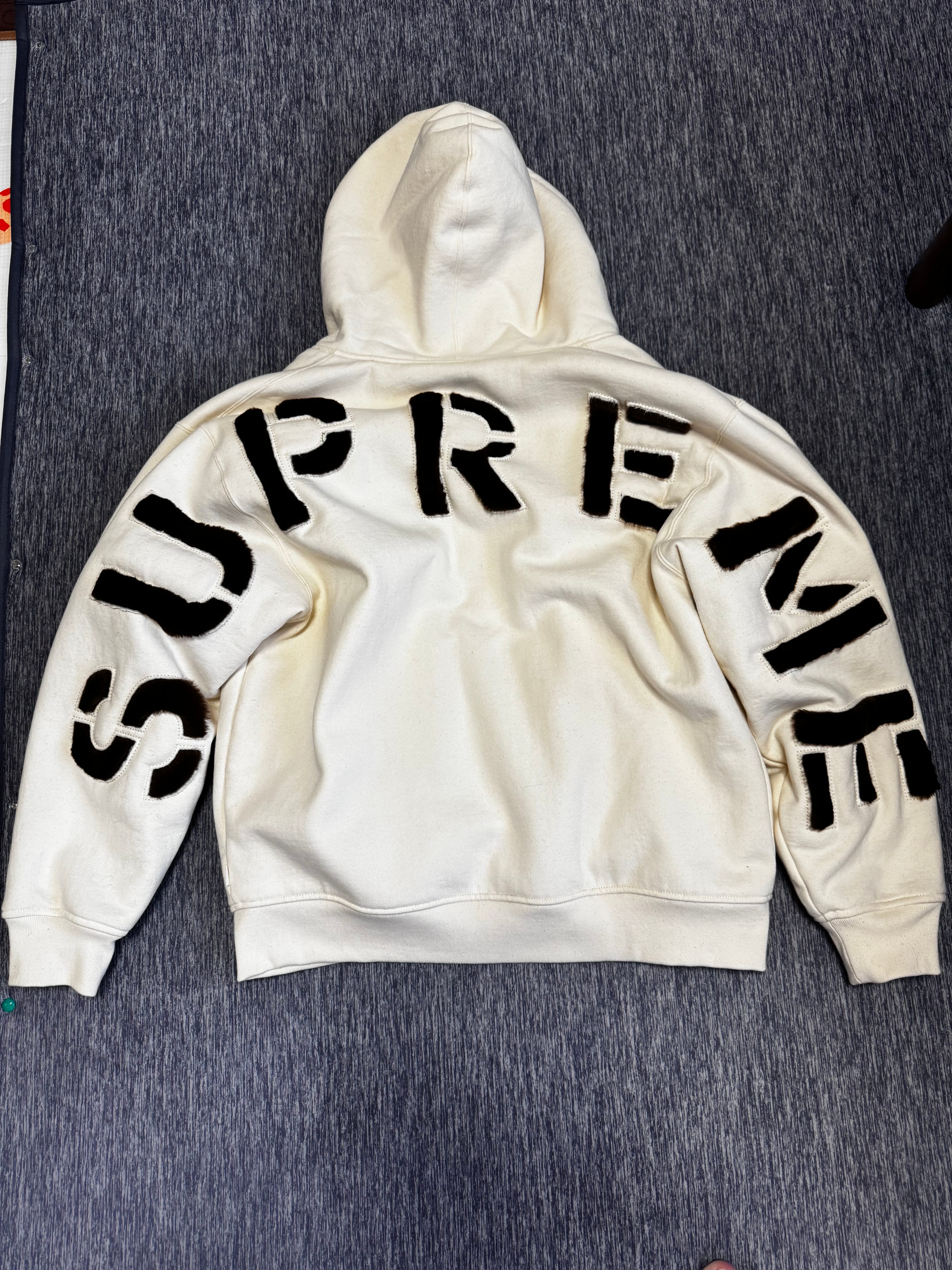 Supreme Faux Fur Lined Zip Up Hooded Sweatshirt "Natural"