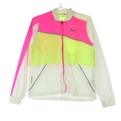 美品 PUMA プーマ ワンポイント 長袖 パーカー M ピンク×イエロー×ホワイト スポーツ