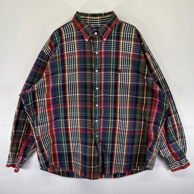 古着 90's/90年代 ラルフローレン RALPH LAUREN 長袖 ヘビーネルシャツ ワンポイントロゴ刺繍 ボタンダウン 14041 レッド メンズ