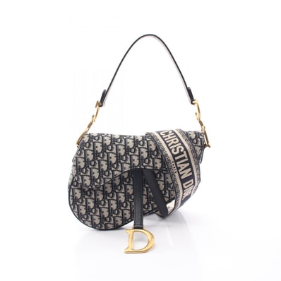 ディオール Dior サドルバッグ オブリークジャカード 2WAY ハンドバッグ バッグ キャンバス レザー レディース ネイビー系 / ベージュ系 【中古】