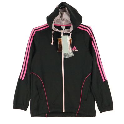 美品 adidas アディダス ワンポイントロゴ 長袖 パーカー L ブラック×ピンク スポーツ