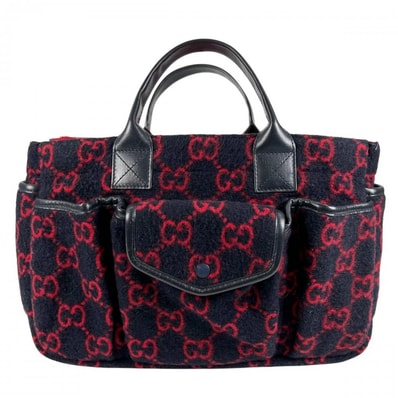 GUCCI グッチ ハンドバッグ マルチポケット 628159 レザー GGウール レッド 赤 ブルー 青 シルバー金具 レディース 美品【中古品】