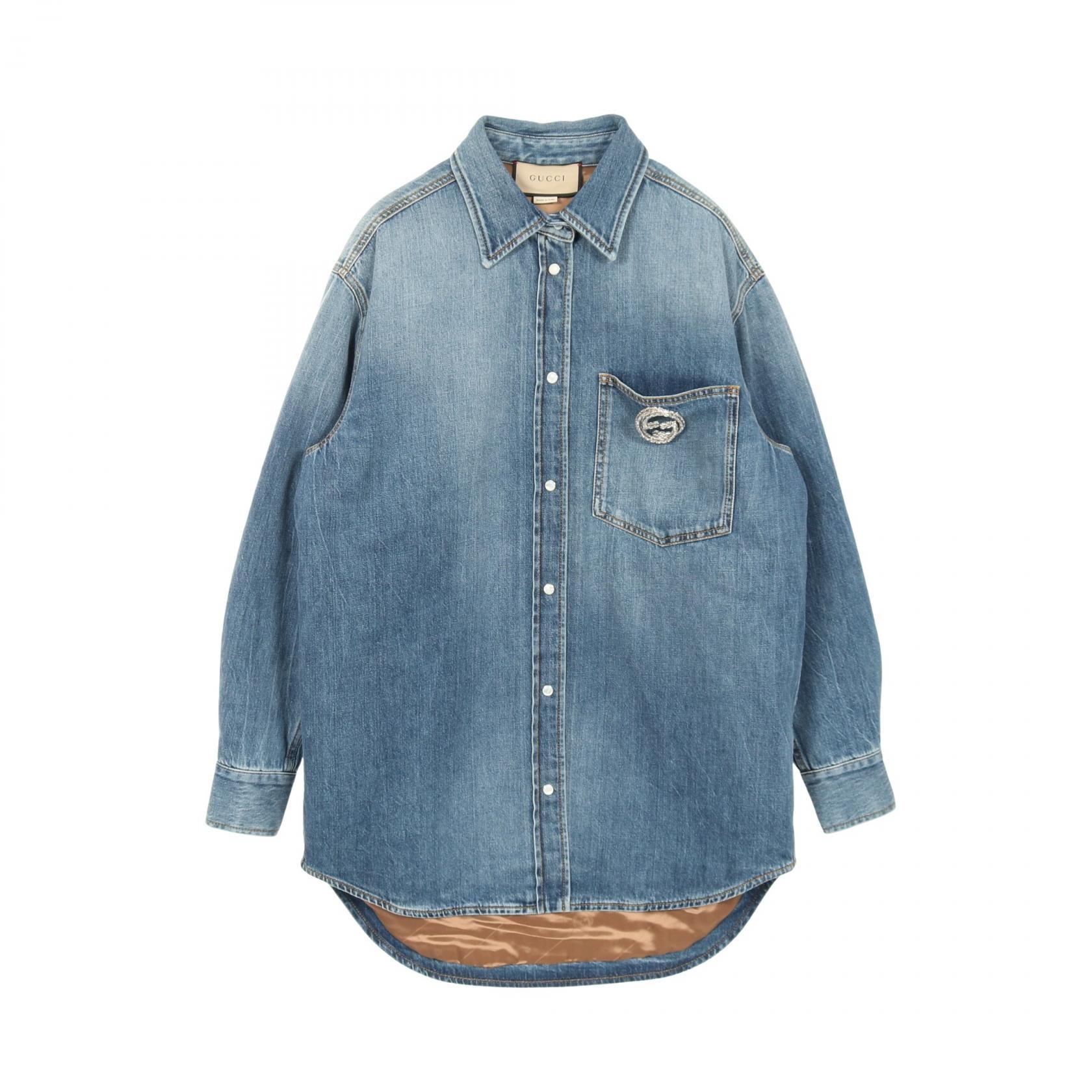 グッチ GUCCI WASHED ORGANIC DENIM SHIRT デニムジャケット 衣料品 アウター コットン レディース ネイビー系 772882 【中古】