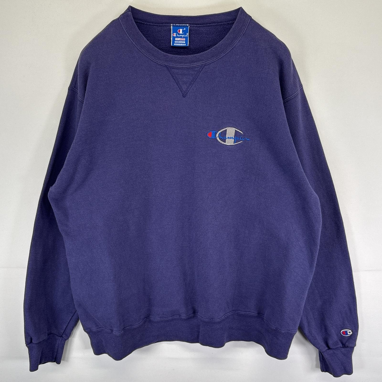古着 90's/90年代 チャンピオン Champion USA製 スウェット トレーナー 大きいサイズ ダブルロゴ ワンポイント 14041  パープル メンズ