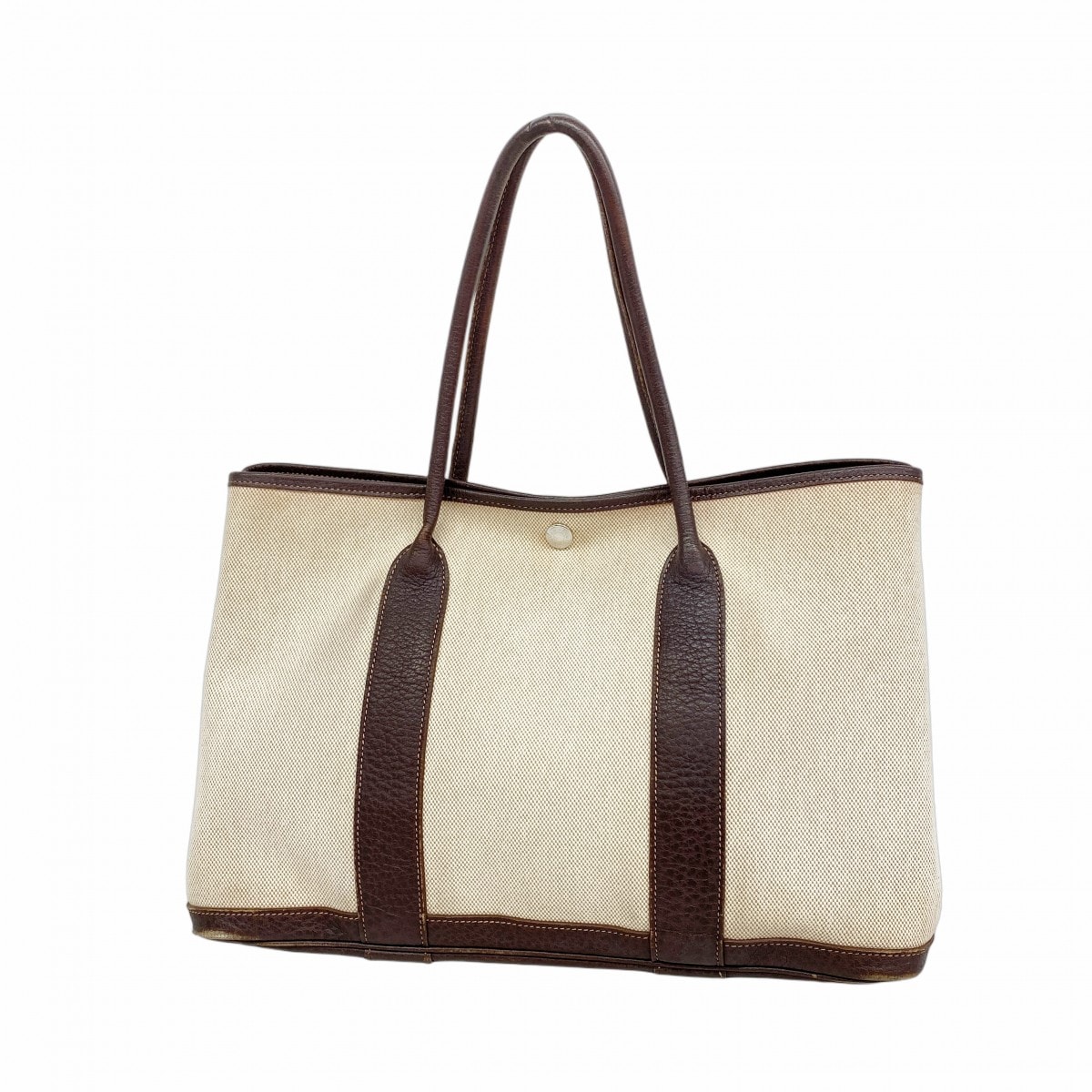 【6de5530-h】エルメス トートバッグ ガーデンパーティPM トワルアッシュ ブラウン シルバー金具 □K刻印【中古】レディース