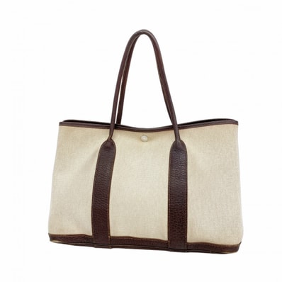 【6de5530-h】エルメス トートバッグ ガーデンパーティPM トワルアッシュ ブラウン シルバー金具 □K刻印【中古】レディース