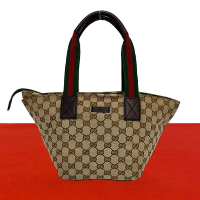 GUCCI グッチ シェリーライン キャンバス レザー ハンドバッグ ブラウン
34697