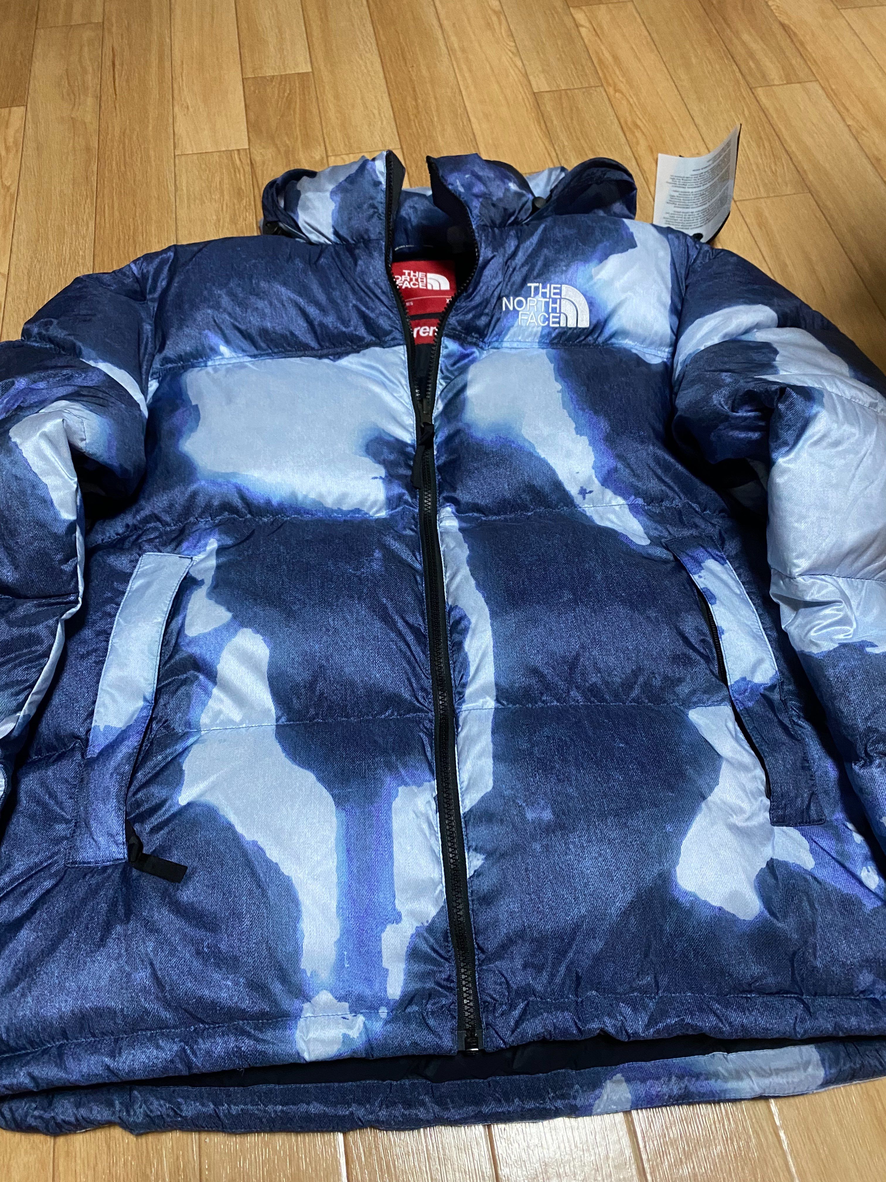 Supreme x The North Face Bleached Denim Print Nuptse Jacket "Indigo"